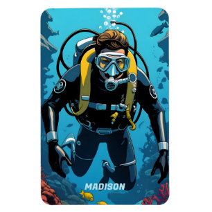 Ímã Nome personalizado Scuba Diver