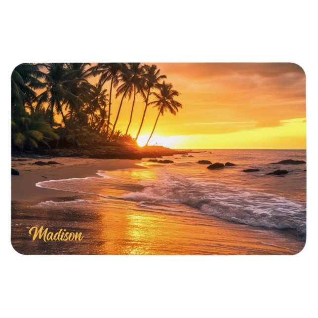 Ímã Nome personalizado Sunset de praia tropical (Horizontal)