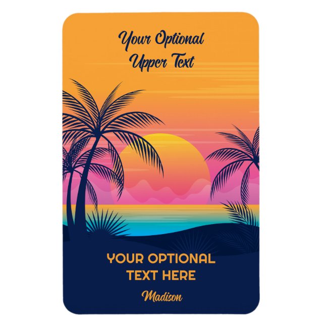 Ímã Nome personalizado Sunset tropical (Vertical)