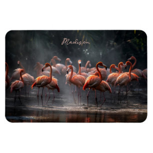 Ímã Nome personalizado Tropical Flamingos