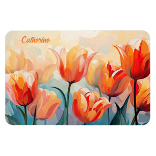Ímã Nome Personalizado Tulipas de Aquarela