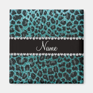 Imã Nome personalizado turquoise gliter leopardo