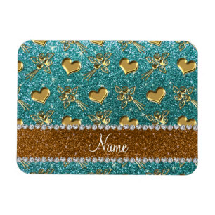 Ímã Nome personalizado turquoise glitter ouro rosa cor