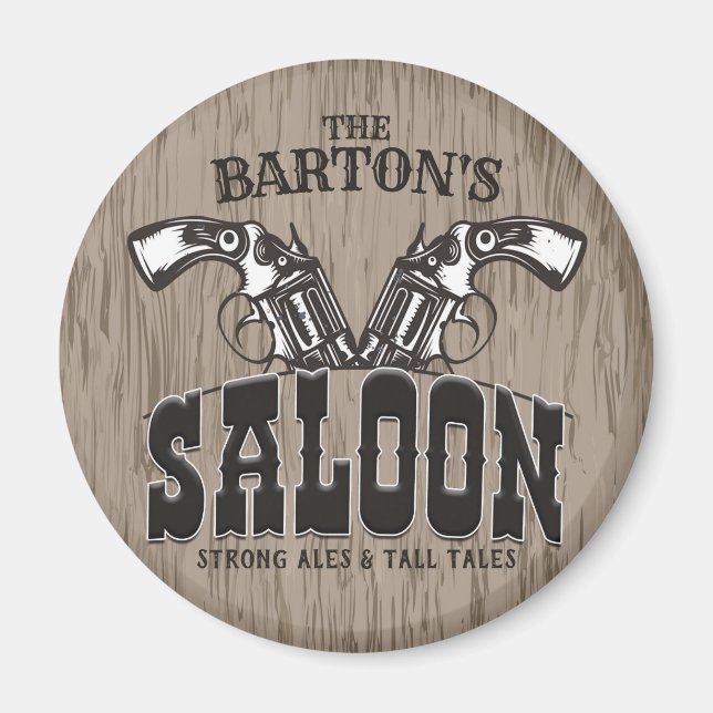 Imã Nome personalizado Wild West Gun Revolver Saloon (Frente)