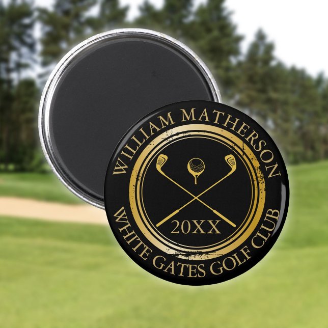 Imã Nome Preto e Dourado e Nome do Clube Data (Black and Gold Name And Club Name Date Magnet)