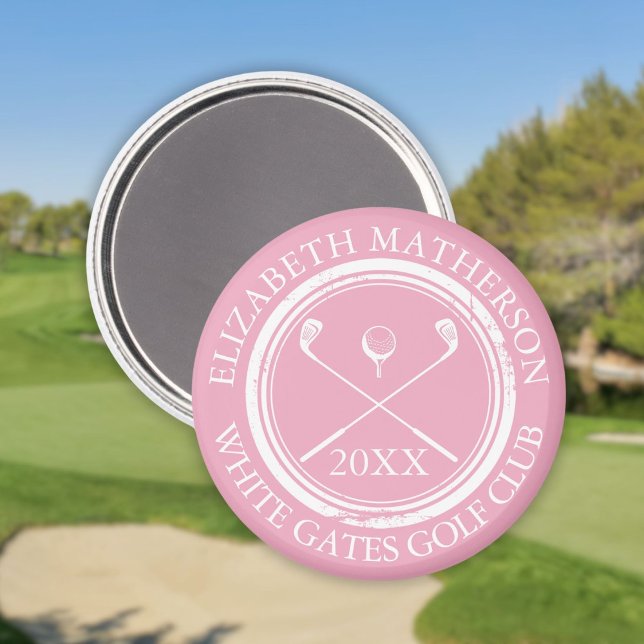 Imã Nome Rosa bonito E Data Do Nome Do Clube (Pretty Pink Name And Club Name Date Magnet)