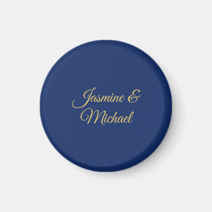 Imã Nomes de Casal em Caligrafia Chic Azul e Dourado