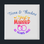 Imã Nomes Personalizados do 10º Aniversário de Casamen<br><div class="desc">Comemore seu décimo aniversário de casamento com este ímã personalizado. Personalize os nomes em texto azul para o seu ou para o casal que está celebrando este evento de marco. Excelente para um favor do partido também!</div>