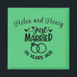 Imã Nomes personalizados do 55º aniversário de casamen<br><div class="desc">Comemore seu cinquenta e cinco anos de casamento com este esmeralda verde,  imã personalizado. Personalize os nomes em texto preto para o seu ou para o casal que comemora este marco. Excelente para um favor do partido também!</div>