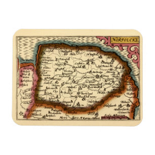 Ímã Norfolk "Norfolcke" County England Antigo Mapa do