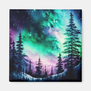 Imã Norte Celestial Aurora Borealis Acende Vívido