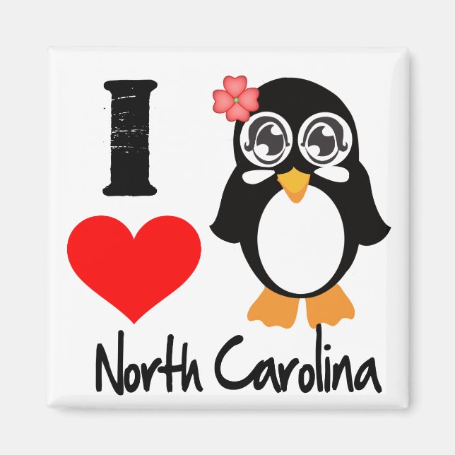 Imã North Carolina Penguin - I Love North Carolina (Frente)