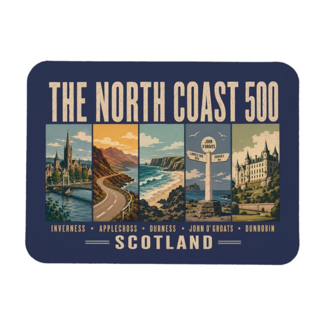 Ímã North Coast 500 Scotland Landmarks Illustration (Horizontal)