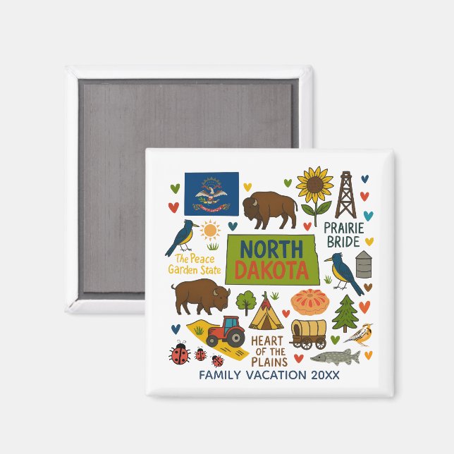 Imã North Dakota Family Trip Keepsake Personalized (Front/Back)