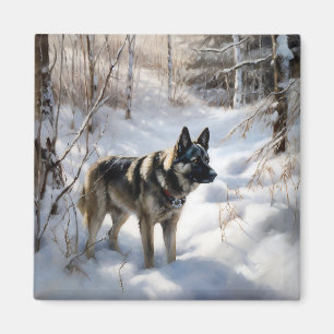 Imã Norueguês Elkhound Deixe Neve Natal