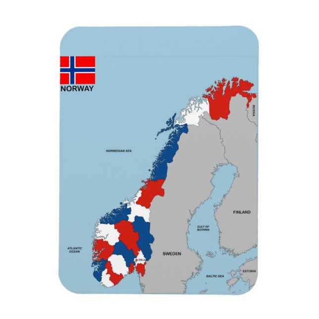 Ímã norway country political map flag (Vertical)