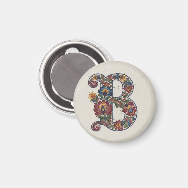 Imã Norwegian Rosemaling Initial B, Coaster (Front/Back)