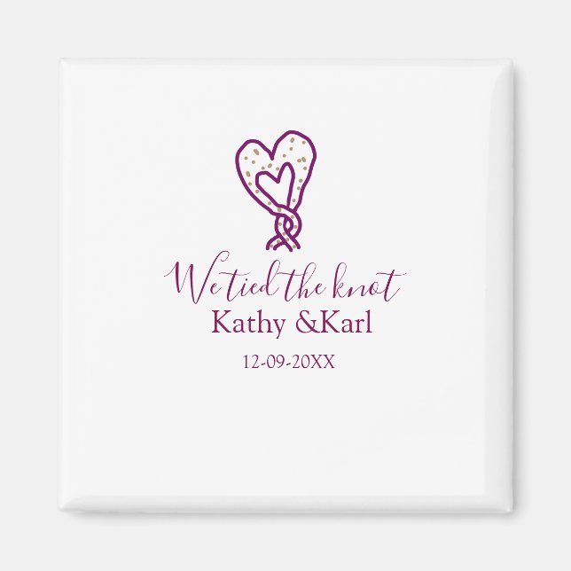 Imã Nós amarramos o nó laços coração rosa nome data ro (Frente)