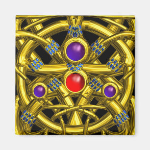 Imã NÓS CELTICOS abstrato DOURADOS COM GEMSTONAS COLO