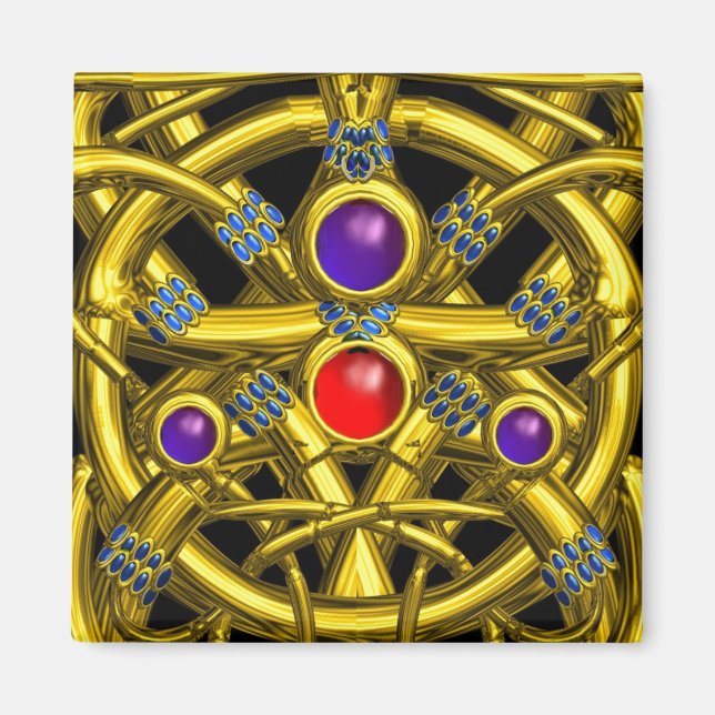 Imã NÓS CELTICOS abstrato DOURADOS COM GEMSTONAS COLOR (Frente)