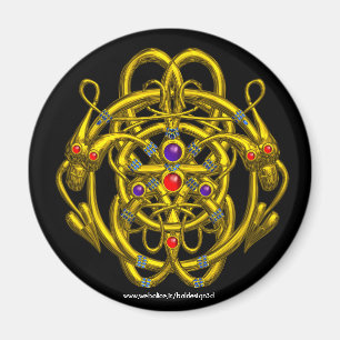 IMÃ NÓS CELTICOS DOURADOS COM DRAGÕES GÊMEOS