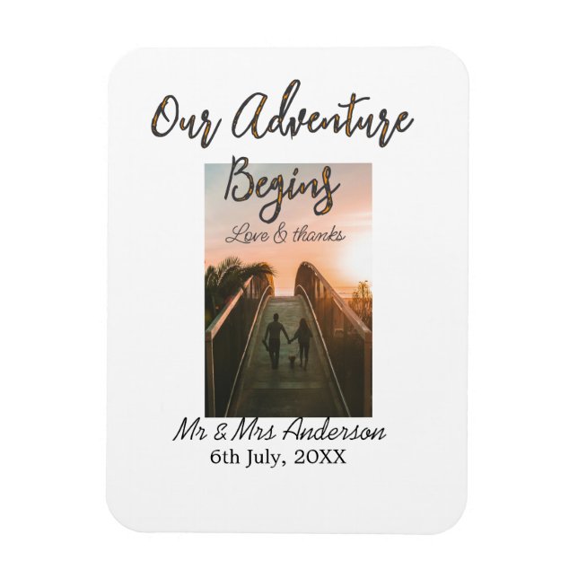 Ímã Nossa aventura começa casal foto amor e obrigados (Vertical)