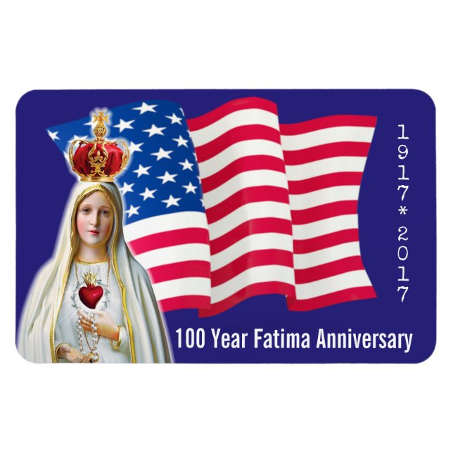 Ímã Nossa Senhora de Fatima USA FLAG 100 ANOS ANIVERSÁ (Horizontal)