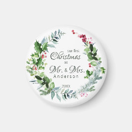 Imã Nosso Primeiro Natal como Sr. e Sra. Modern Wreath