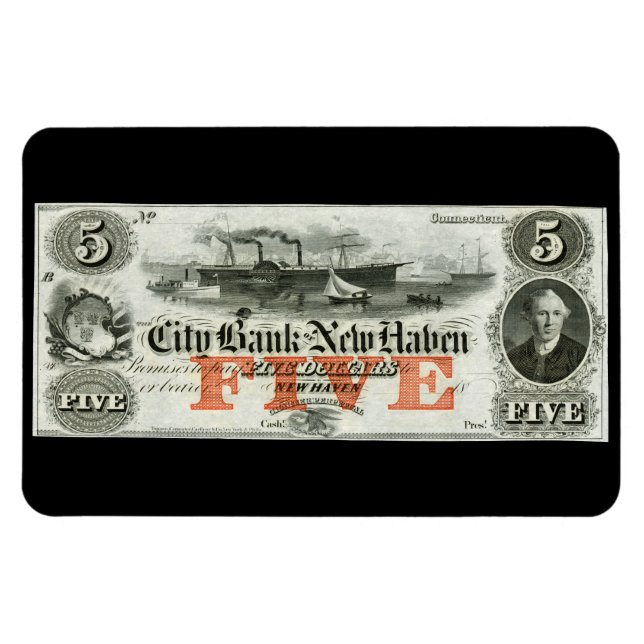 Ímã Nota de 5 Dólares em New Haven 1855 (Horizontal)