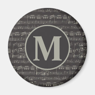Imã Nota de música preta Vintage Monograma de padrão
