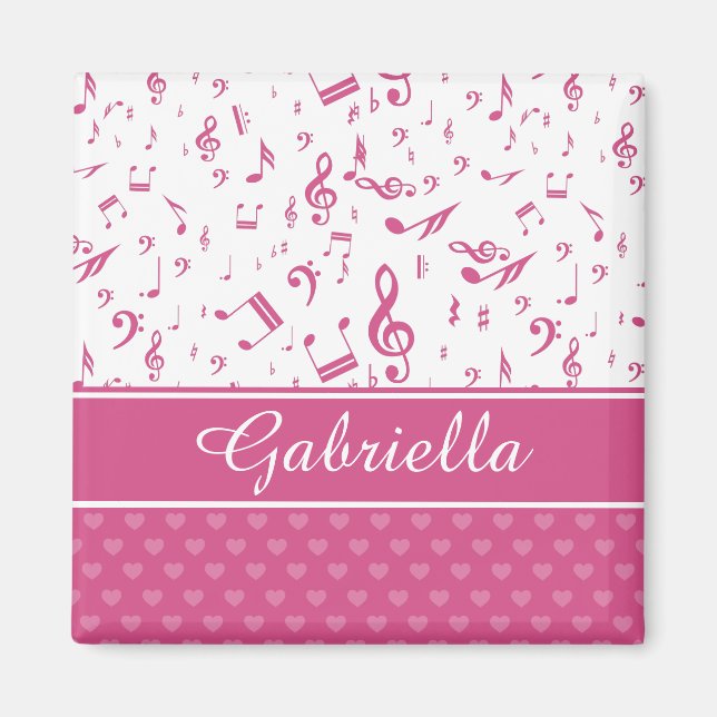 Imã Notas de música personalizadas e padrões de coraçõ (Frente)