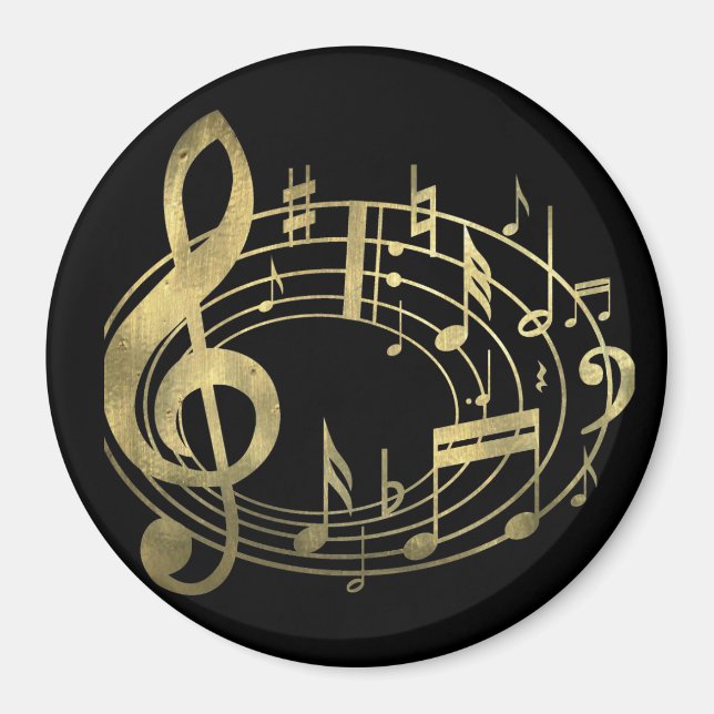 Imã Notas musicais em ouro em forma oval (Frente)