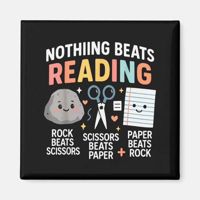 Imã Nothing Beats Reading Rock Paper Scissors Funny Bo (Frente)