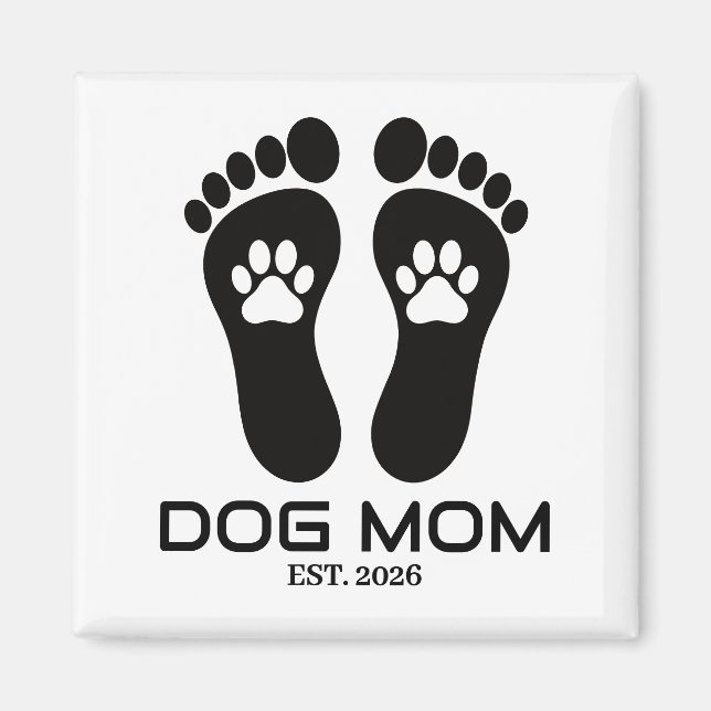 Imã Nova Data de Mãe de Cachorro Pegadas Ousadas (Frente)