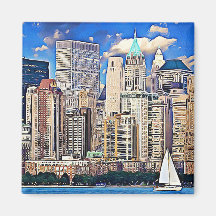 Nova Iorque Manhattan Skyline Sailboat Magnet