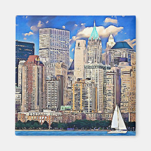 Imã Nova Iorque Manhattan Skyline Sailboat Magnet