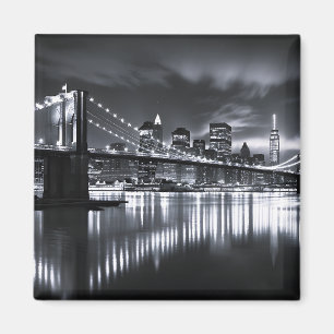 Imã Nova Iorque Silhueta Ponte do Brooklyn Monocromáti