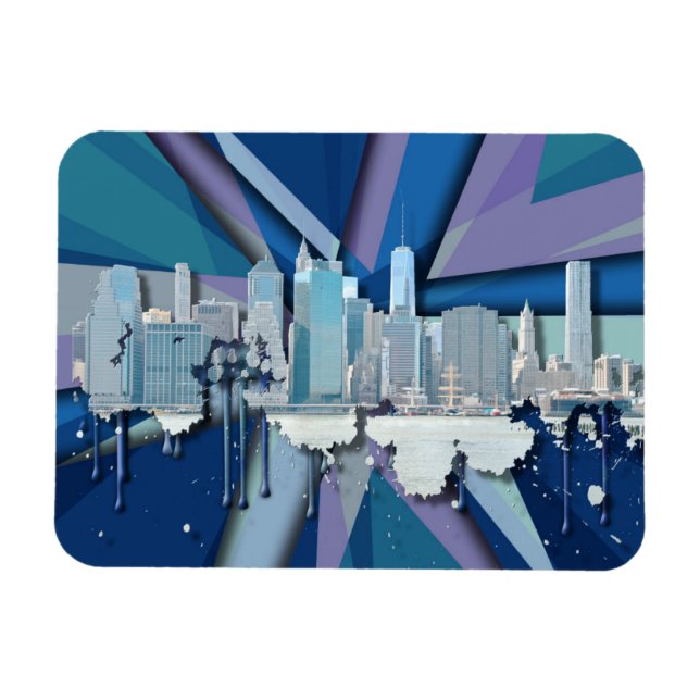 Ímã Nova Iorque Skyline | Azul 3D (Horizontal)