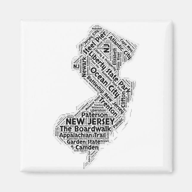 Imã Nova Jersey State Word Cloud (Frente)