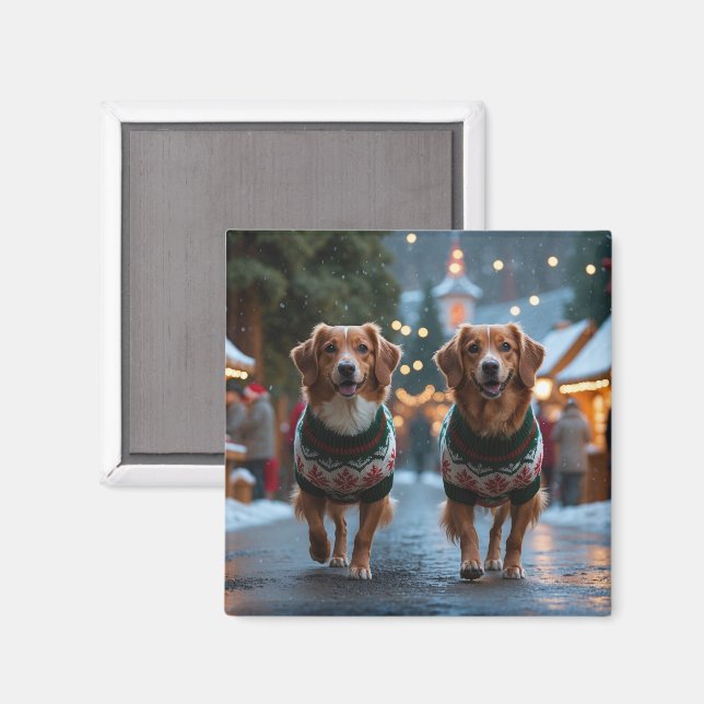 Imã Nova Scotia Duck Toller Christmas Snow Holiday (Front/Back)