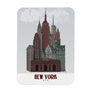 Ímã Nova York em Nuvens - Vermelho Escuro e Verde