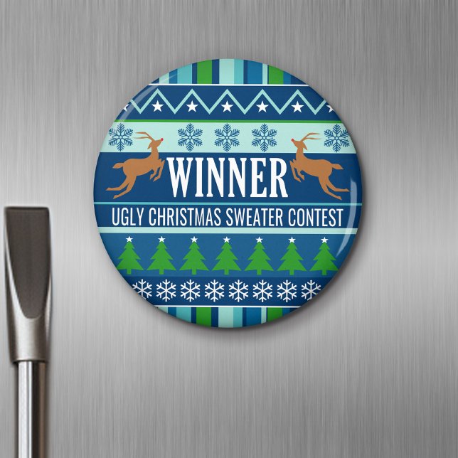 Imã Novidade vencedora no Festival de Natal Feio (Personalized Fridge Magnet - Party Favor - Ugly Christmas Sweater Winner)