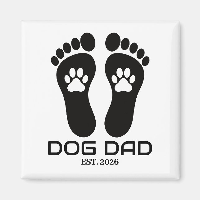 Imã Novo Pai de Cachorro Pegadas de Pata Negrito Data  (Frente)