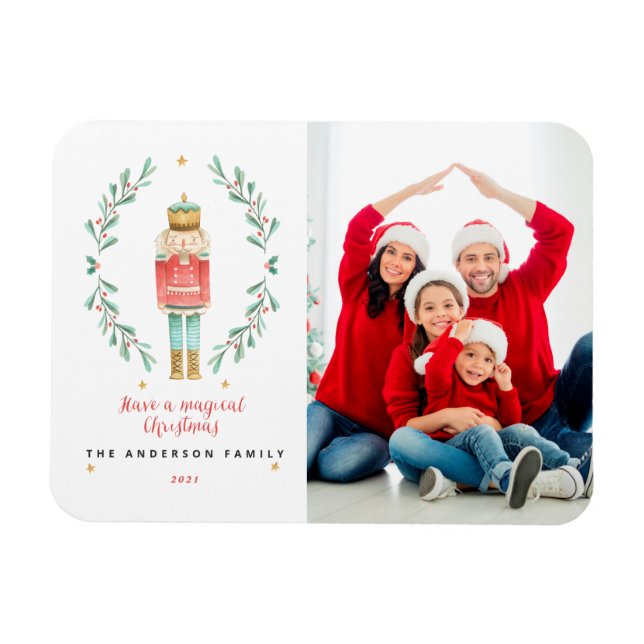 Ímã Noz-cracker aquarela botânica 1 fotografia Natal (Horizontal)