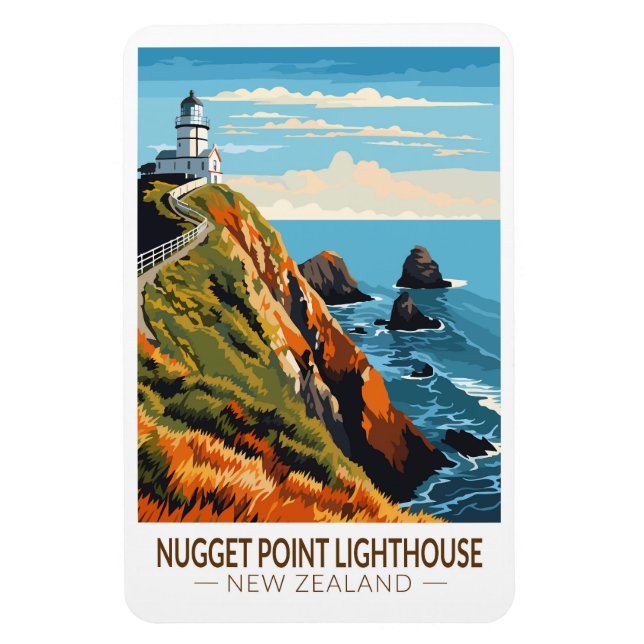 Ímã Nugget Point Lighthouse Nova Zelândia Viagem Vinta (Vertical)