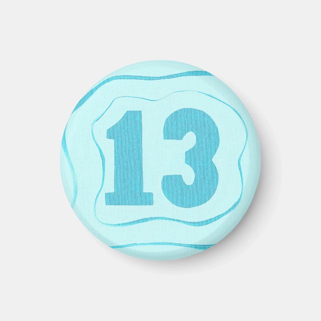 Imã Número 13 ímã com ondulações azuis aqua (Frente)