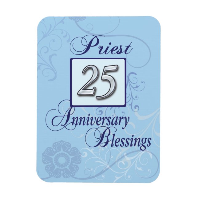 Ímã Número Prateado do Aniversário do 25 em Azul (Vertical)