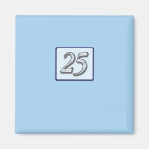 Imã Número Prateado do Aniversário do 25 em Azul
