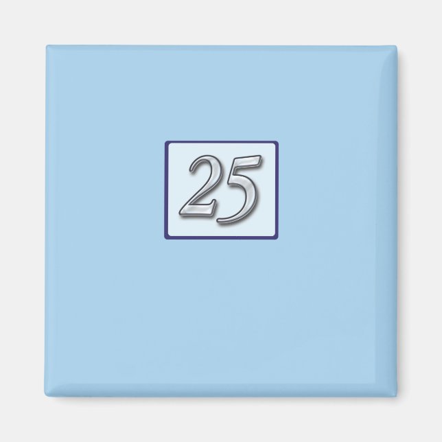 Imã Número Prateado do Aniversário do 25 em Azul (Frente)