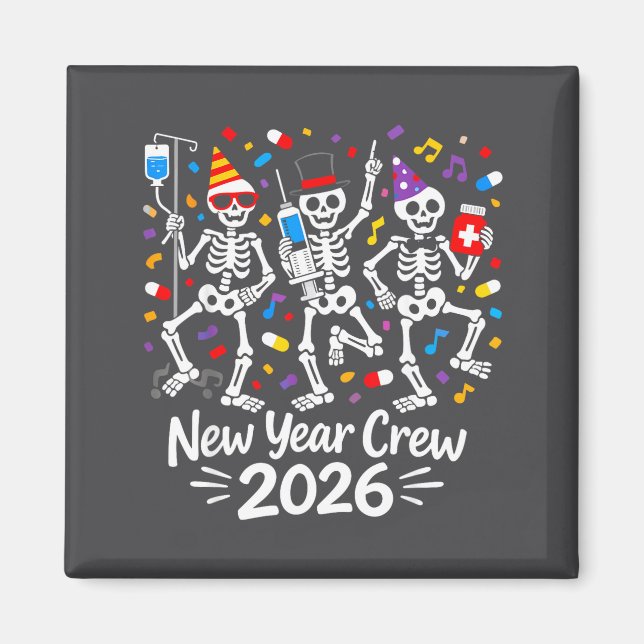 Imã Nurse Skeleton New Year Crew 2026 Funny Er Icu Par (Frente)